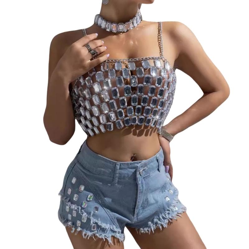 

Rhinestones Body Chain Tanks Top Sleeveless Crop Top Body Jewelry Beach Bikini Coverups for Club Party Body Jewelry 1
