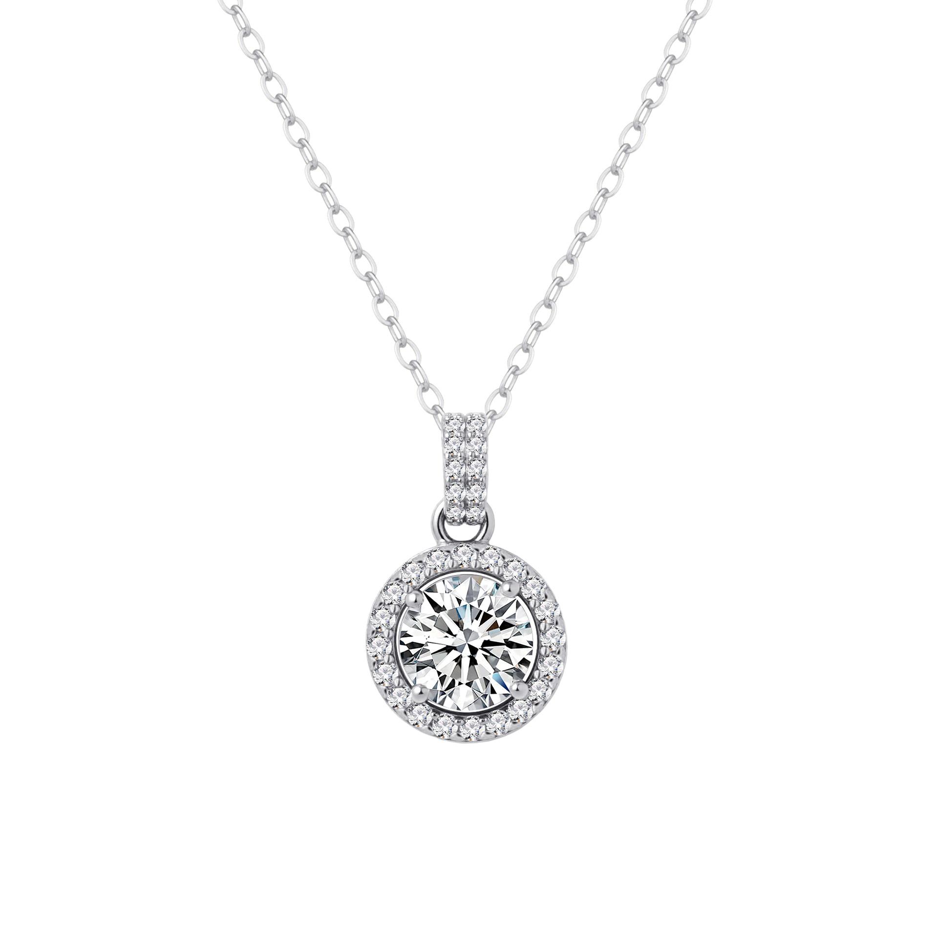 925 Sterling Silver Moissanite Pendant Necklace - Classic Round Fashion Clavicle Chain Jewelry 925 Silver