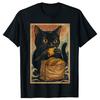 Funny Black Cat Eating Tacos Retro Japanese T Shirts Men Cotton Humor Streetwear Tee Shirt Short Sleeve Unisex Loose Clothing