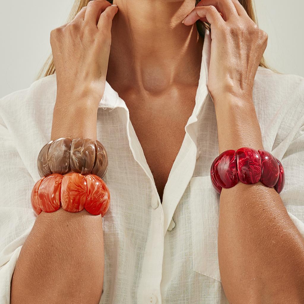 SHIXIN Bohemian Elastic Rope Chain Acrylic Bracelet for Women Retro Irregular Resin Wide Bangle Bracelet Stackable Hand Jewelry