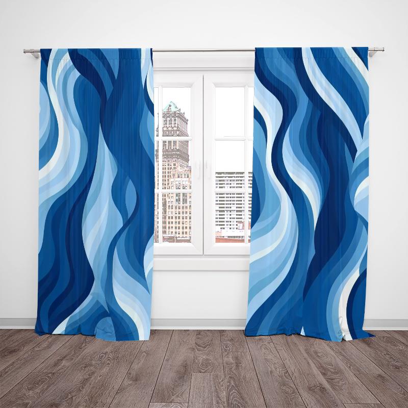 2pcs- Sky Blue Corrugated Polyester Curtains, Pole Bag Curtains, Bathroom, Bedroom, Living Room, Home Room Decoration