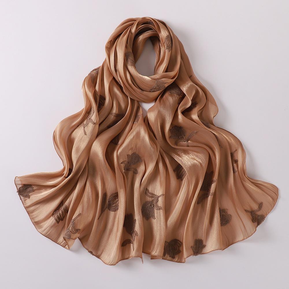 Glitter Floral Embroidery Hijab 70*175CM Crinkle Plain Scarves Fashion Islamic Head Wrap  For Women