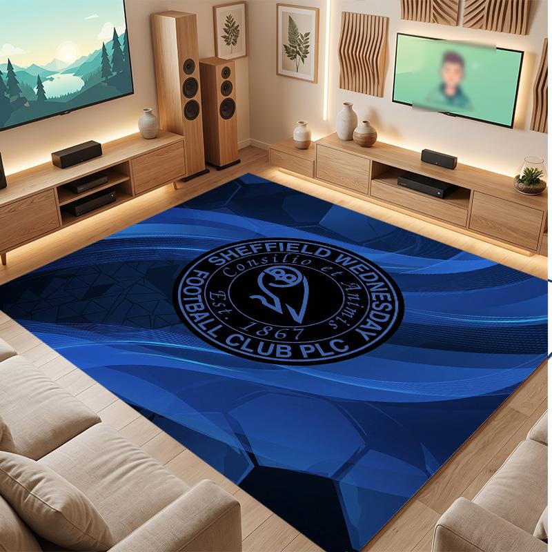 Sheffield Wednesday Football Print Crystal Velvet Rug, Comfortable Water Absorbent Non Slip Indoor Floor Carpet
