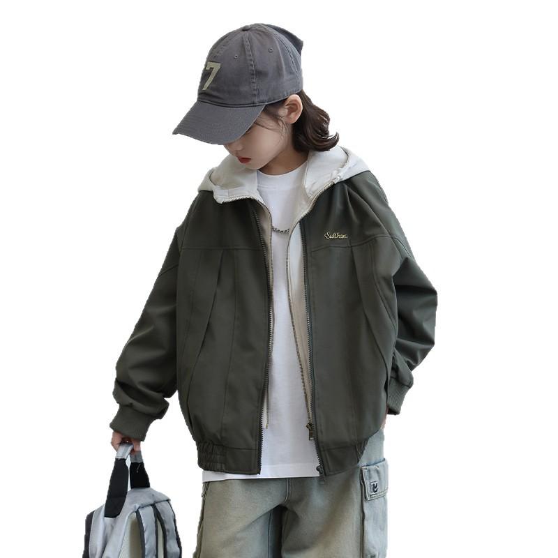 Boys Fake Two Piece Hooded Jacket Casual Autumn Outerwear