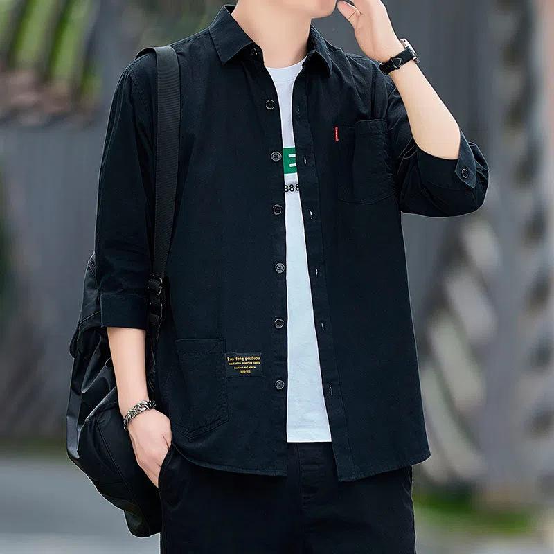 

Рубашка мужская из хлопка с рукавами семь четвертей, свободная, повседневная, со средними рукавами, мужская одежда, рубашки мужские L