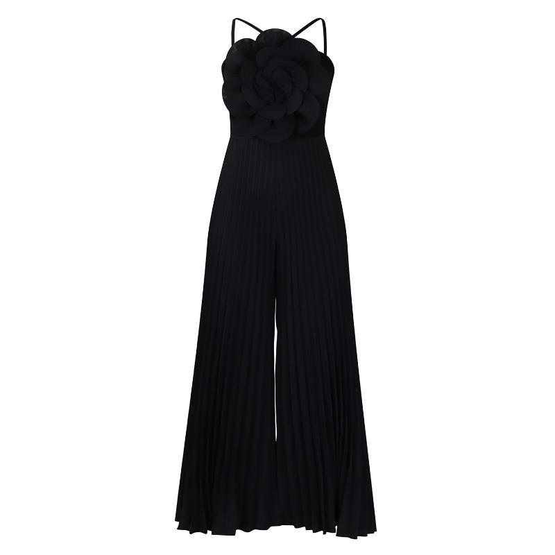 

5 Women s 2 new fashionable and sexy tag big flower solid color pleated African jumpsuit XXXL чорний