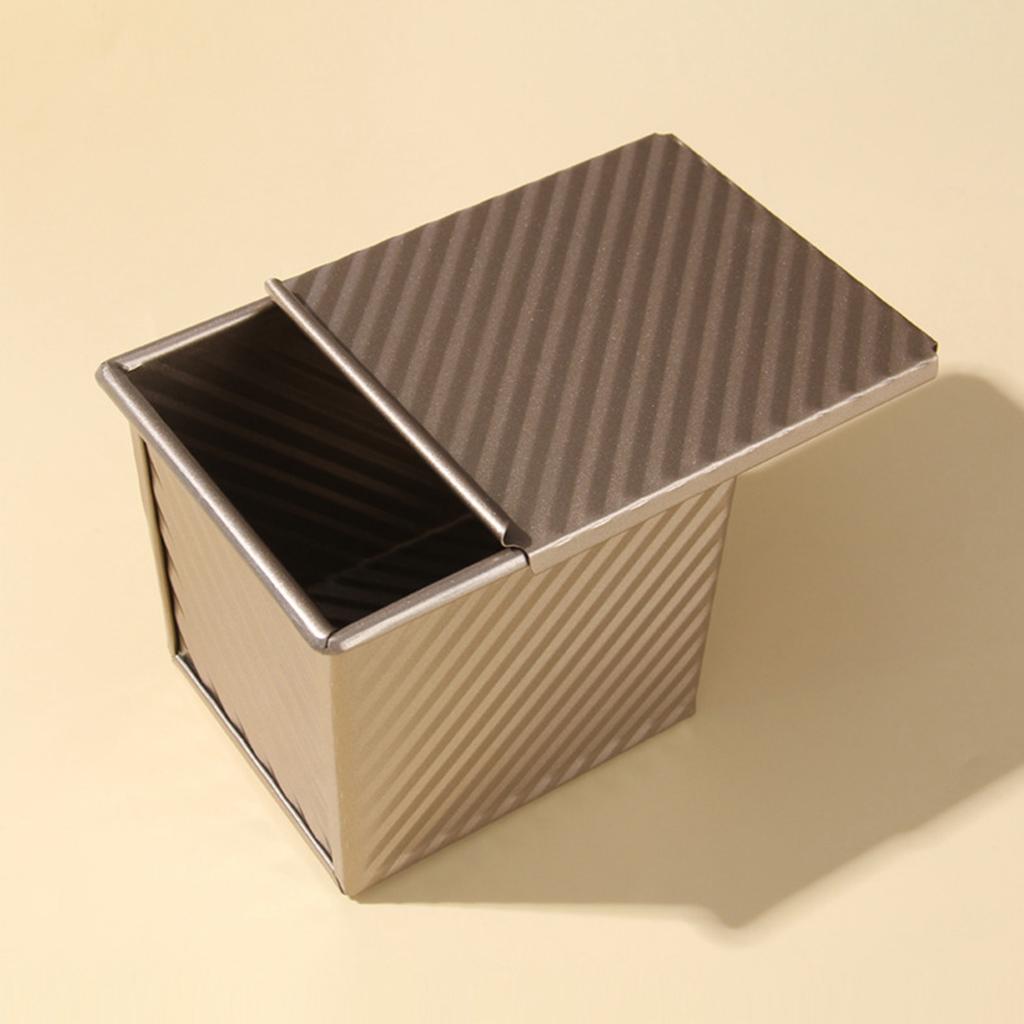 Bread Toast Box Mold Golden Carbon Steel Non Stick Ribbed Design Loaf Pan with Lid for Oven Baking L 11.6x10x11cm