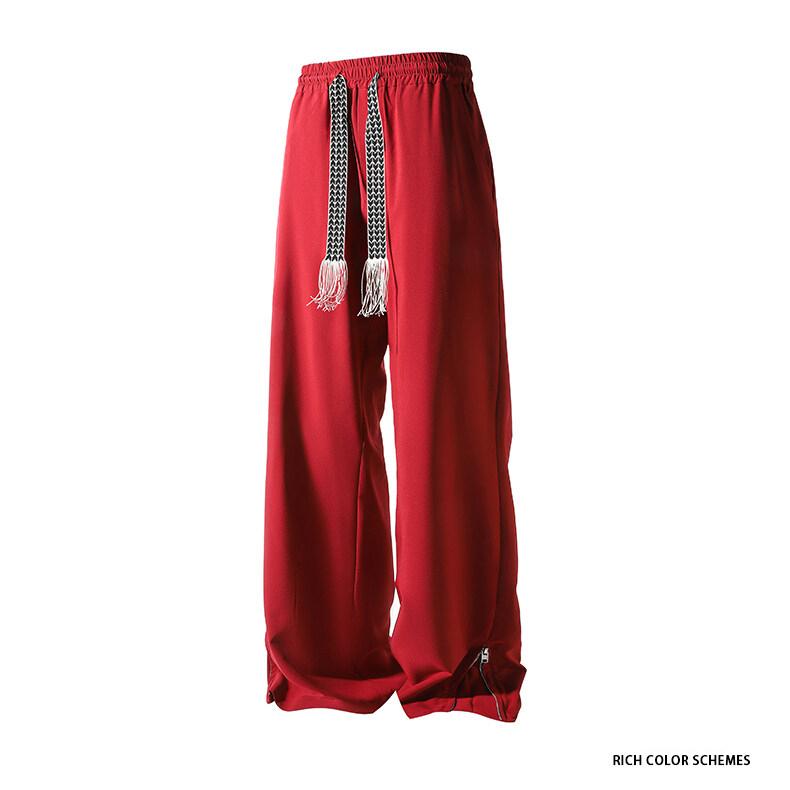 Fashion Zipper Design Trouser Legs Casual Pants Men's Solid Straight Elastic Waist Trousers Simple Boot Cut Daily Pants