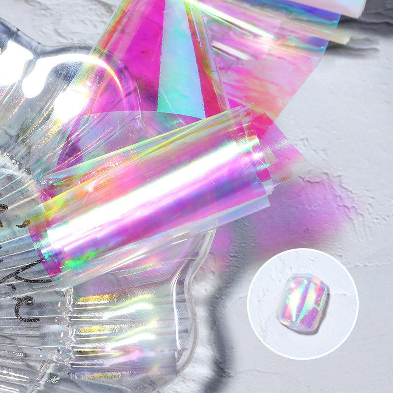 1PC 5*20cm Nail Art Aurora Ice Cube Cellophane Large Colorful Transfer Paper Laser Jewelry Candy Paper Diy5 Color Sticker