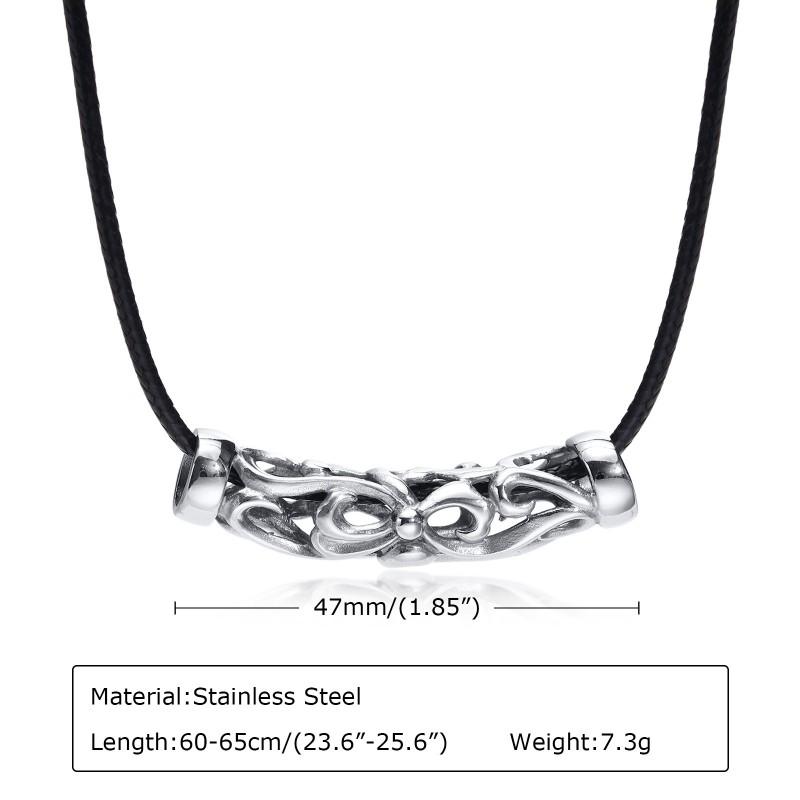Mens Geometric Titanium Steel Pendant Necklace With Leather Cord Chain Fashionable Minimalist Accessory Casual Office Wear