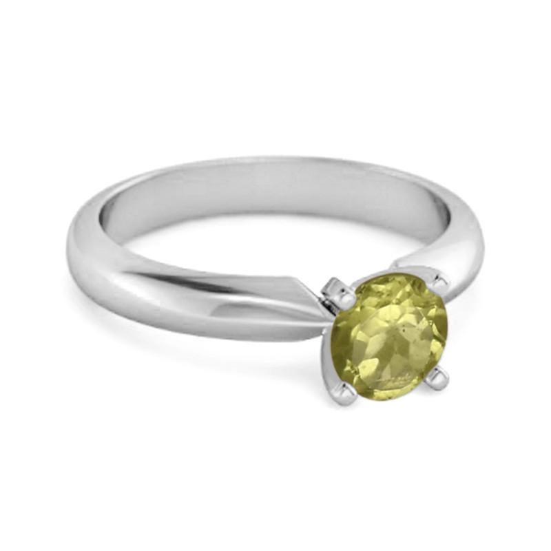 Solitaire 0,25 Cts Péridot Taille Brillant Argent 925 Bague de Promesse