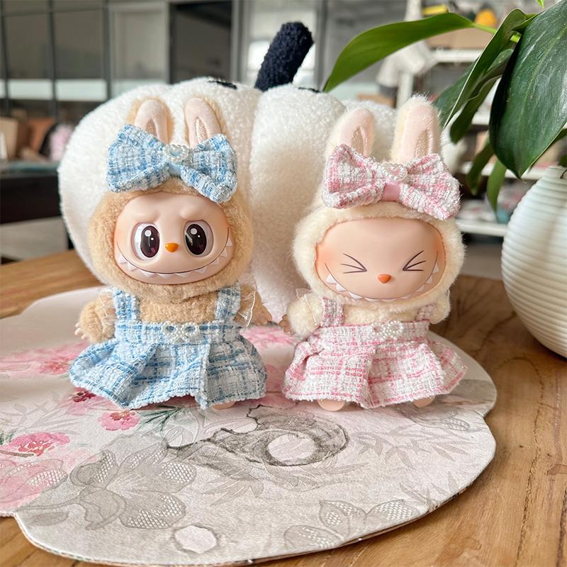 17cm Oblečení pro panenky Labubu Roztomilé Mini Plyšové Oblečení pro panenky Oblečení Monstrum Doplňky Perlové Mini Růžové Princeznovské šaty