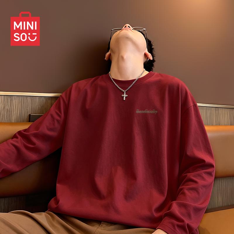 MINISO Men's American Retro Cotton Long-Sleeve T-Shirt