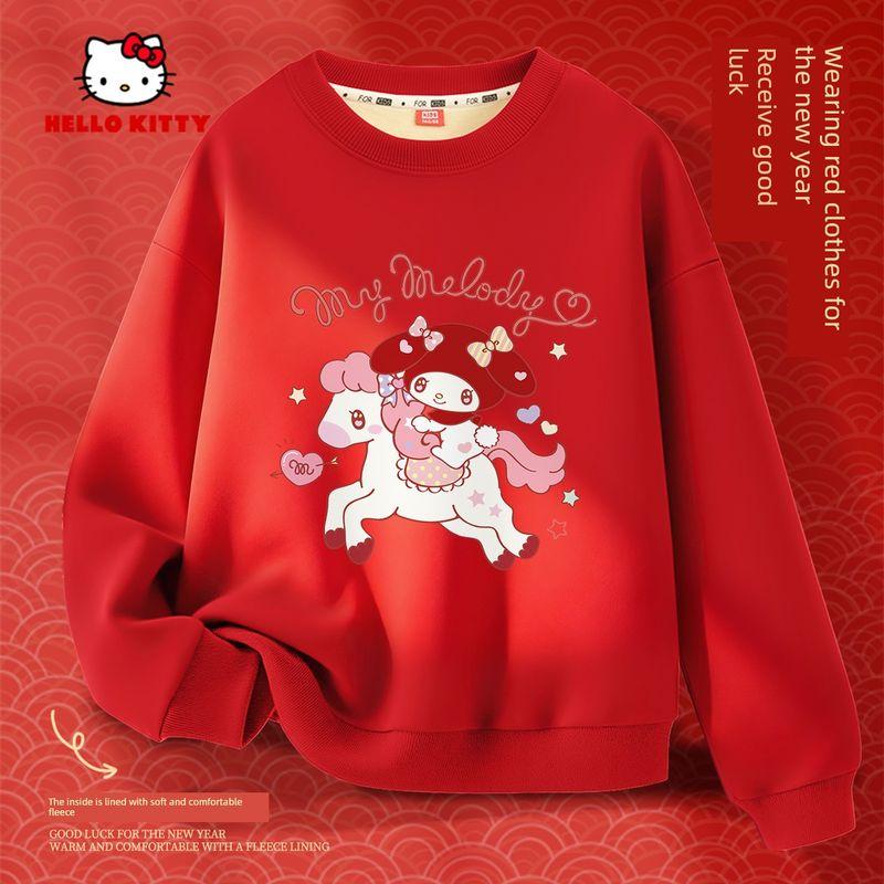 Hellokitty Children s Fleece Sweatshirt, Zodiac Year Girl s First Birthday Dress, Festive Clothing, Red Year of the Horse Sweatshirt Tifomar Red 120