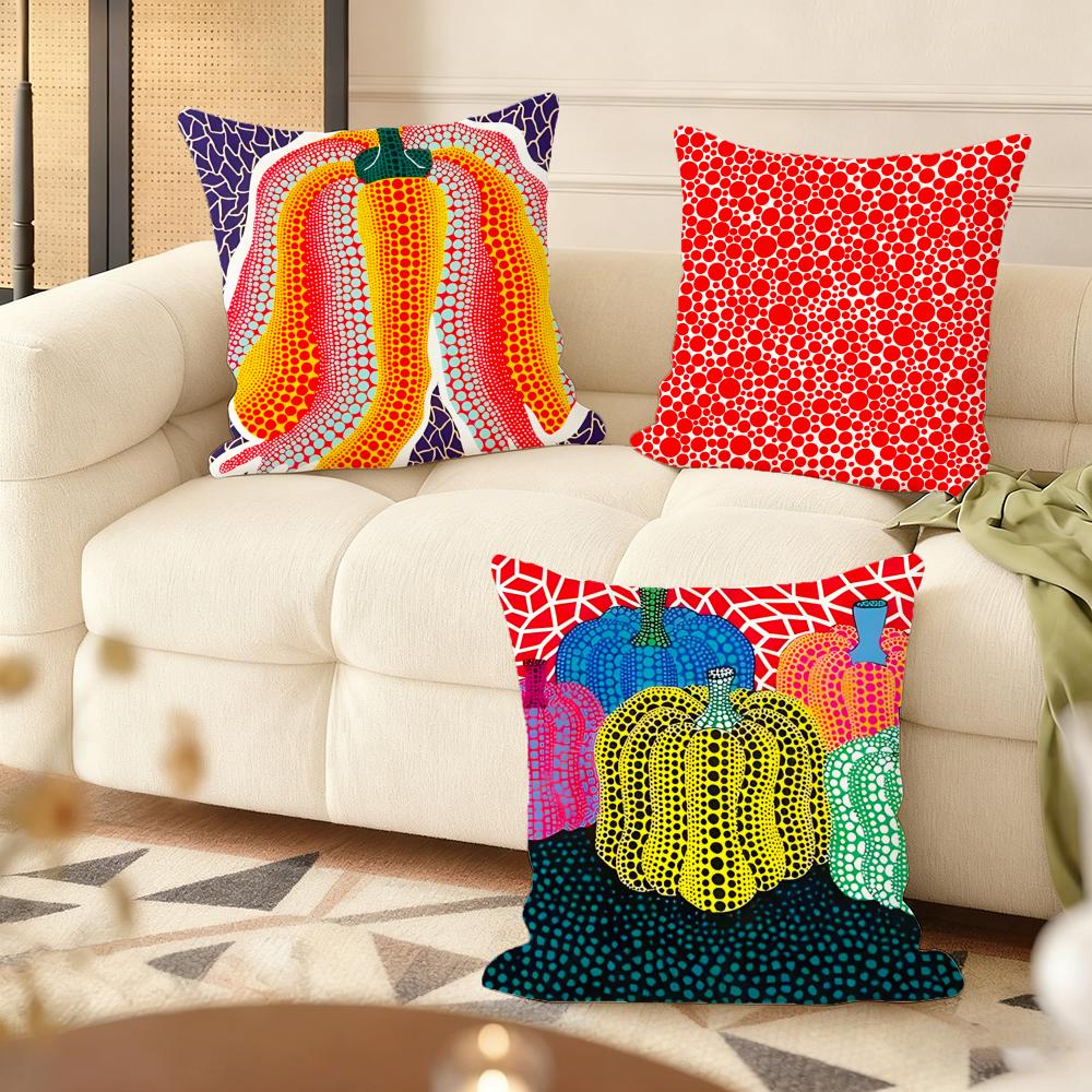 Y-Yayoi Kusama Art Pumpkin Cushion Cover Soft Plush Double-Sided Printed Sofa Pillow Cushion Cover | Cozy All-Season Decor Gift