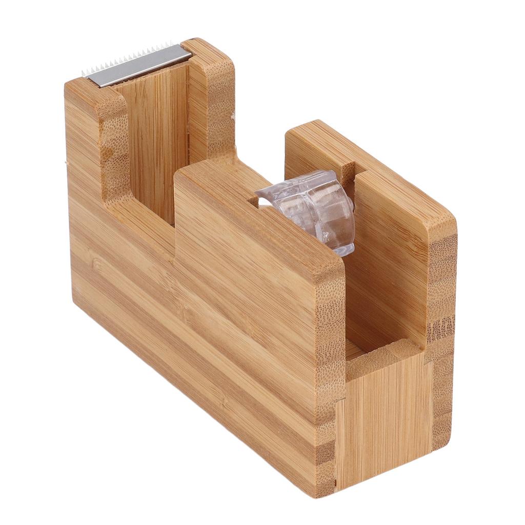 Desktop Tape Dispenser Bamboo Wood Tape Cutter Holder Adhesive Roll Base Stationery Tool