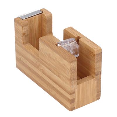 Dispensador de cinta de escritorio, soporte para cortador de cinta de madera de bambú, base para rollo adhesivo, herramienta de papelería