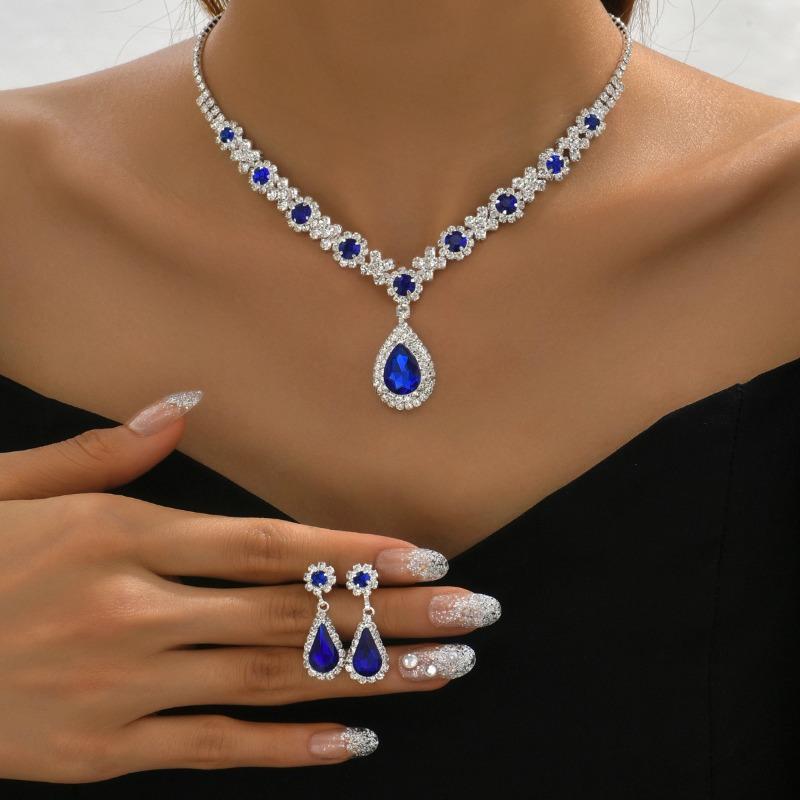 Trendy European and American New Jewelry - High-end Crystal Gemstone Women's Teardrop Necklace
