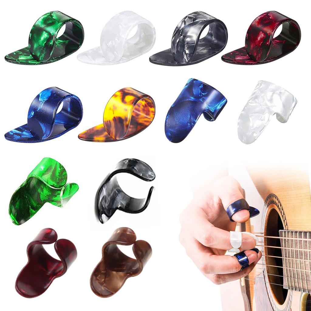 YFFSFDC Guitar Thumb Picks Finger Picks 12 Picks Total Each of Medium and Flat Thumb Picks and Index Finger Guitar Finger Protection Set for Beginners