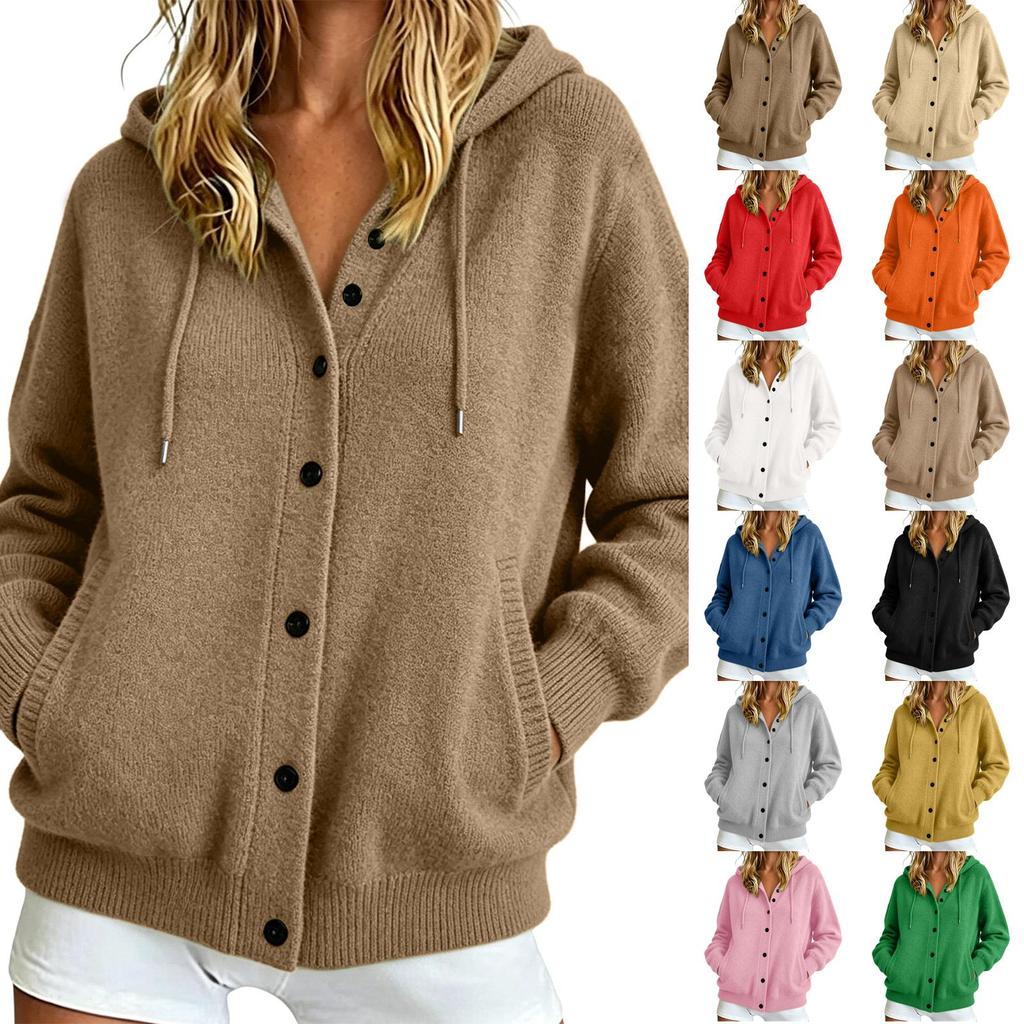 Women's Casual Hooded Knit Cardigan Sweater - Color, Button Front, Versatile