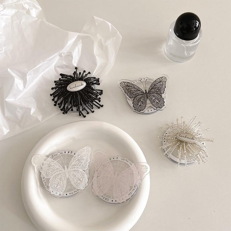 Korean Lace Butterfly Phone Ring: Retractable Stand & Magnetic Holder for TV/Movie Viewing
