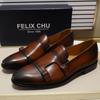 Fashion Fashion Gentleman Leather Men Monk Strap Loafer Shoes Slip On Elegant Men Dress Shoes Black Brown Double Buckle Strap Mens Shoes