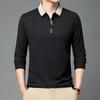 Polo de Manga Comprida Masculino de Primavera Gola Virada Cor Sólida Respirável Confortável Camisetas Casuais com Botões T-shirt Masculina