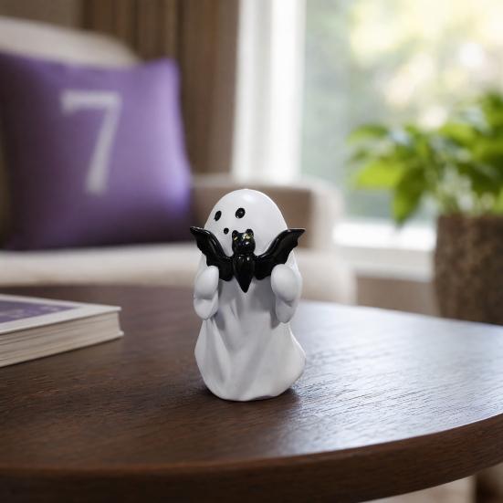 Spooky Ornament, Bat Pumpkin Ghost Model Halloween Decoration, Resin Ghost Figurine for Home Desktop Garden Holiday Decor