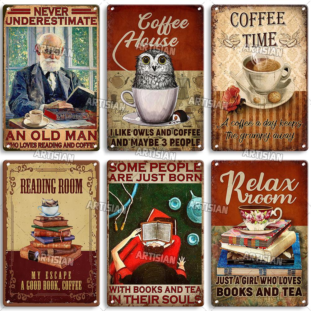 Artisian Coffee Metal Plaque Cute Animal Tin Sign Drinking Funny Decorative Plate Wall Decor Garage Bar Pub Club Hotel Cafe