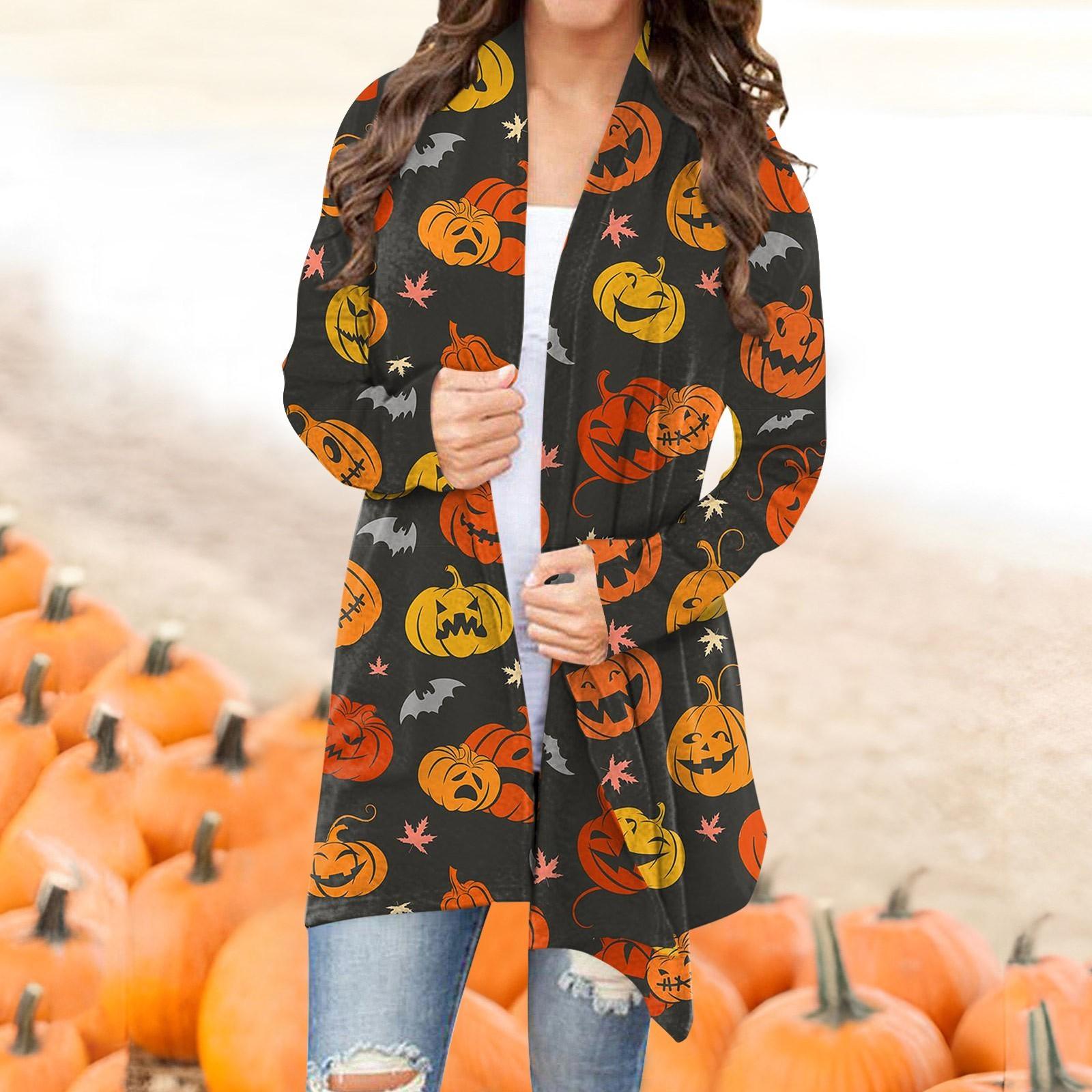 

Женская мода, повседневный кардиган с цветочным принтом на Хэллоуин, куртка средней длины, пальто L