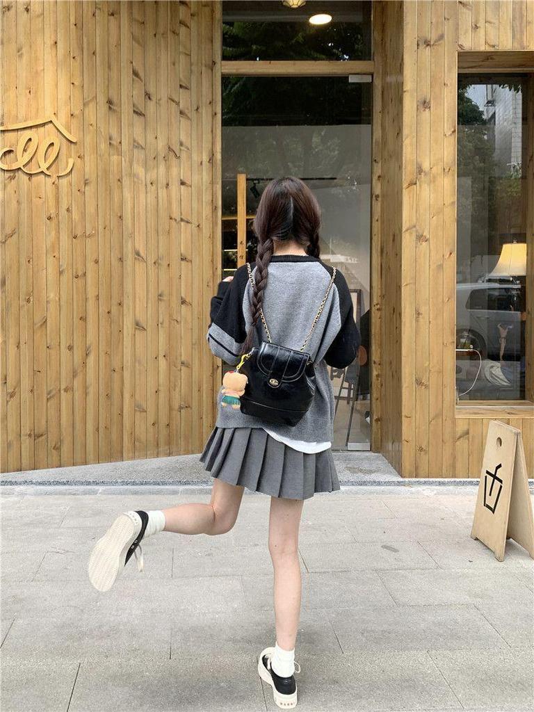 Women's Retro Color Block Knitted Cardigan - Autumn/Winter Slim Fit, Long-Sleeve Sweater