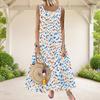 Women Plus Size Black Grey White Printed Scoop Neck Sleeveless A Line Long Dress