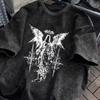 Gothic Style Dark Style Retro Short Sleeved Street Washed Cotton Loose Fitting Unisex T-shirt Fashion Trend Y2K