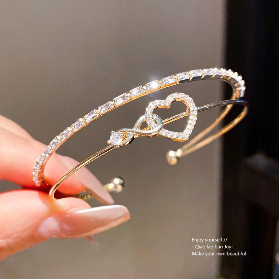 Love Heart Geometric Double Layer Bracelet With Silver Plated Copper For Fashion Women Spring 2026