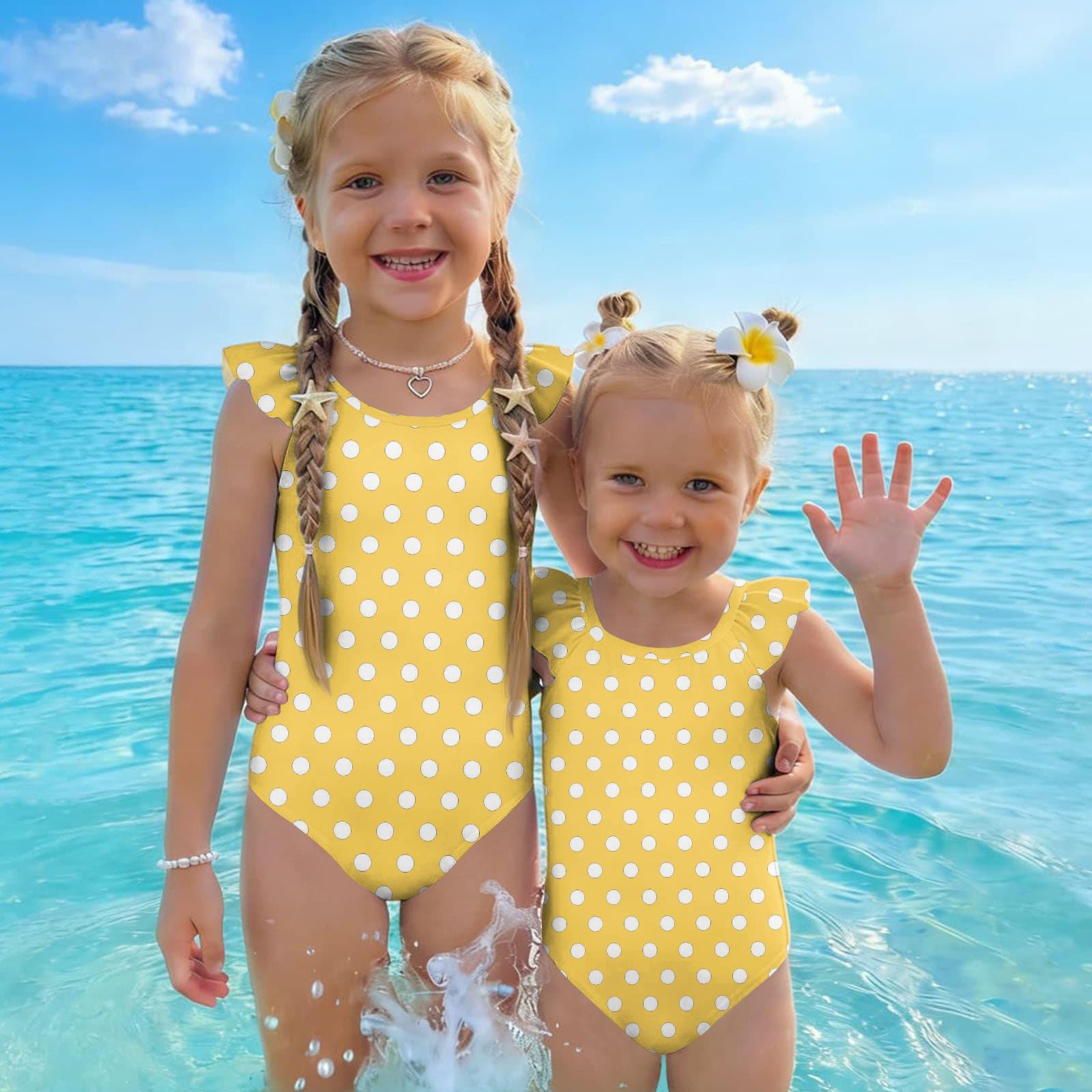 

Girls One Piece Swimsuit Polka Dot Print Ruffle Sleeveless Swimwear Comfortable Fit Lightweight Fabric Suitable for Summer Beach Pool 130