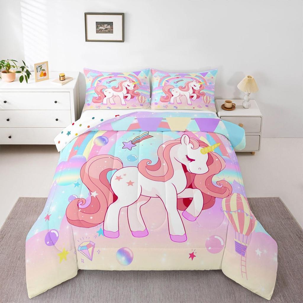 Erosebridal Horse Quilt Twin Size, Farmhouse Western Cowboy Cowgirls Duvet Insert for Kids Boys Girls Teens, Cartoon Kawaii Horse Bedding Se