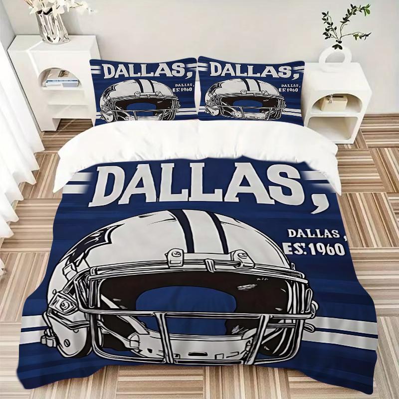 Juego de Funda Nórdica con Diseño de Casco de los Dallas Cowboys de 3 Piezas con Una Funda de Edredón y Dos Fundas de Almohada (Sin núcleo) - Decoración para el Hogar, Regalo de Vacaciones, Tejido de Poliéster, Anim
