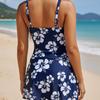 Charming Flower Print Slit Knot Skirt Deep V Neck Bikini Swimsuit For Vacation