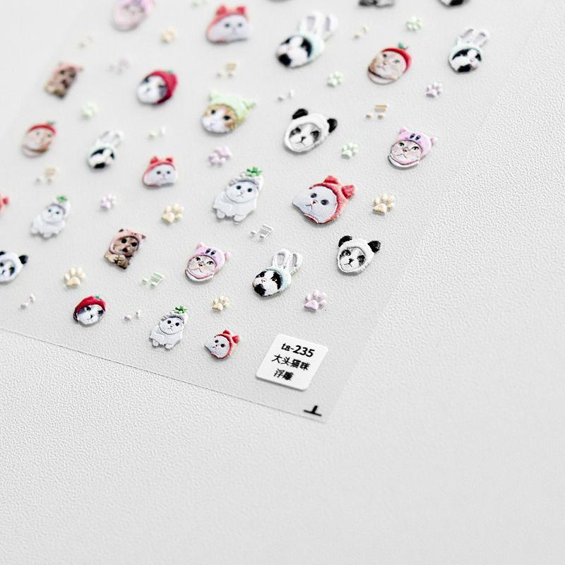 

Gilding Cute Pet Puppy Dog Cat Pig Rabbit Nail Stickers Tomoni Embossed Cute Adhesive Nail Stickers Big Head Cat 235