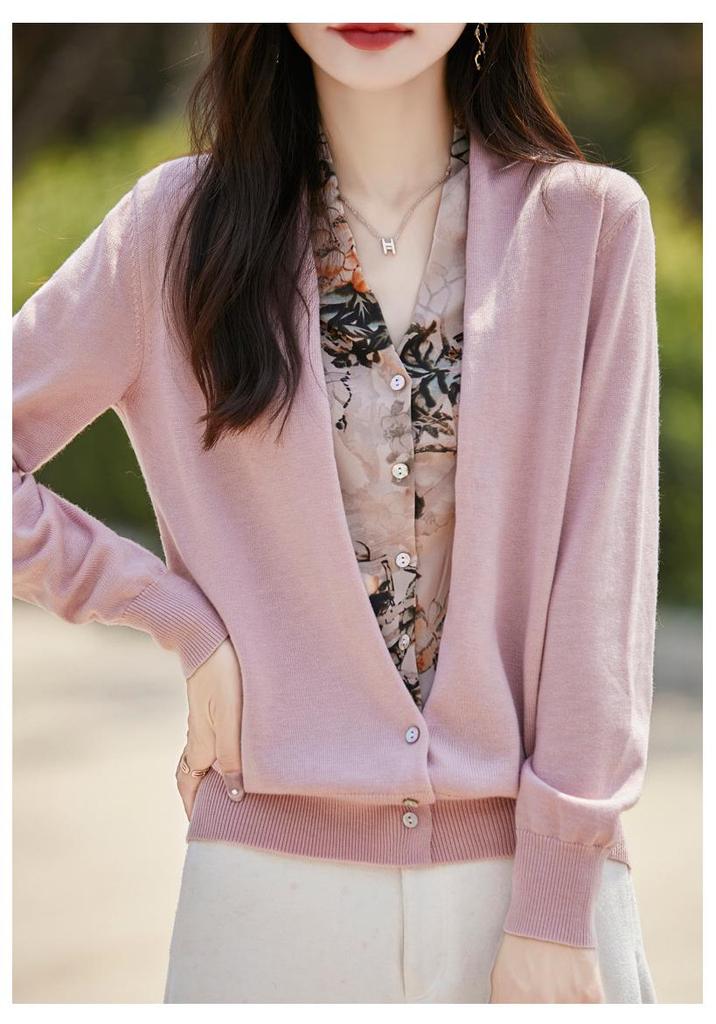 Women's Autumn Patchwork Knit Wool Cardigan - V-Neck Sweater Coat