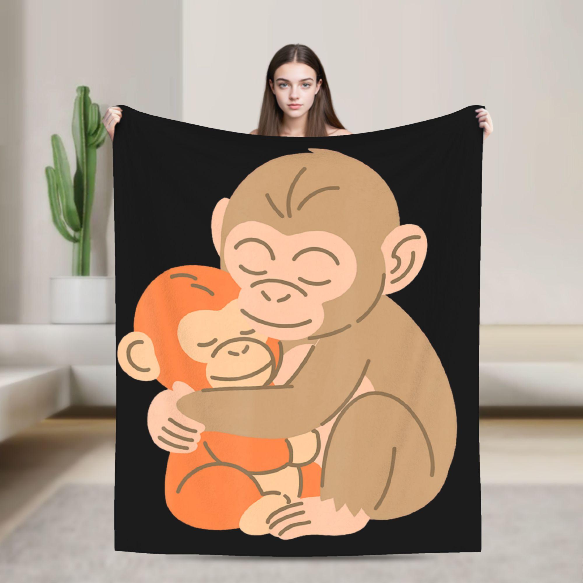 

Monkey Punch Needs Hugs Too Cute Macaque Orangutang Blanket Winter Warm Cozy Throw Blanket For Girls Flannel Bedspread Bed Cover 75x100cm (30x40inch)