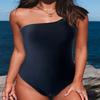 Solid Color Single Shoulder Covered One-piece Swimsuit Women Beach Conservative Bikini