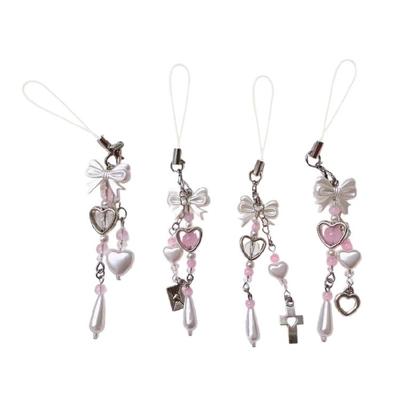 Trend Bowknot Phone Charm for Women Beaded Keychain Bag Purse Backpack Wallet