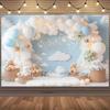2D Bär Heißluftballon Fotografie Hintergrund für Babyparty