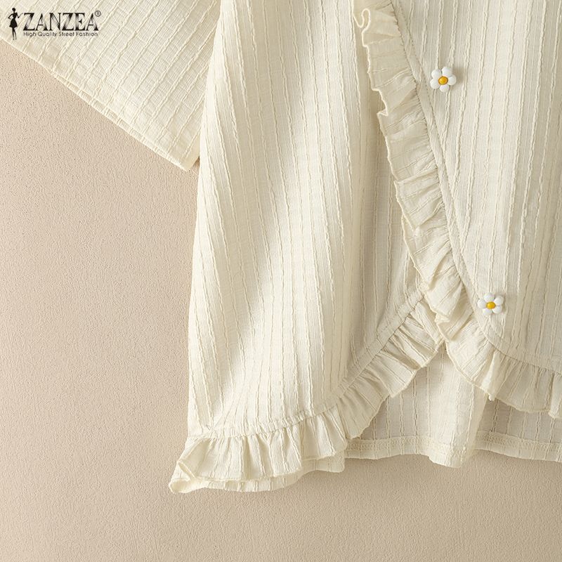 ZANZEA Women Casual Round Neck Solid Color Loose Short Sleeve Blouse