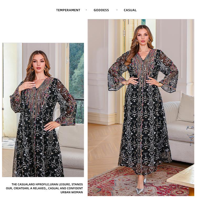 New 2025 Embroidered Abaya: Long Middle Eastern Muslim Women's Dress