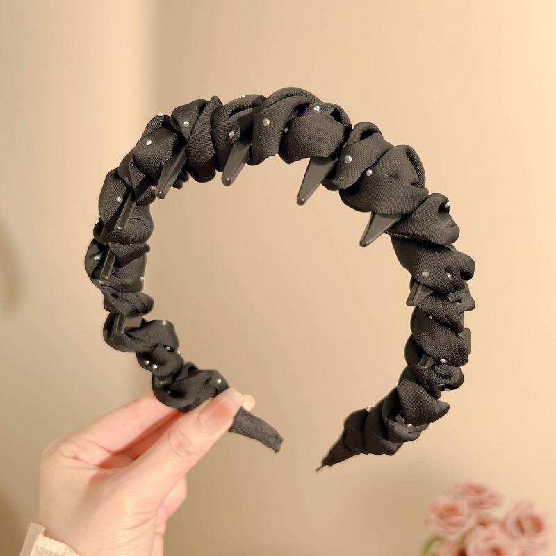 1/2/3pcs Pleated Fabric Headband for Woman Korean Rhinestones Toothed Non-slip Hair Band Able Girl Makeup Head