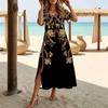 Women Fashion Round Neck Cashew Nut Clan Style Printed Short Sleeve Side Slit Dress Casual Vacation Dress Long Loose Dress