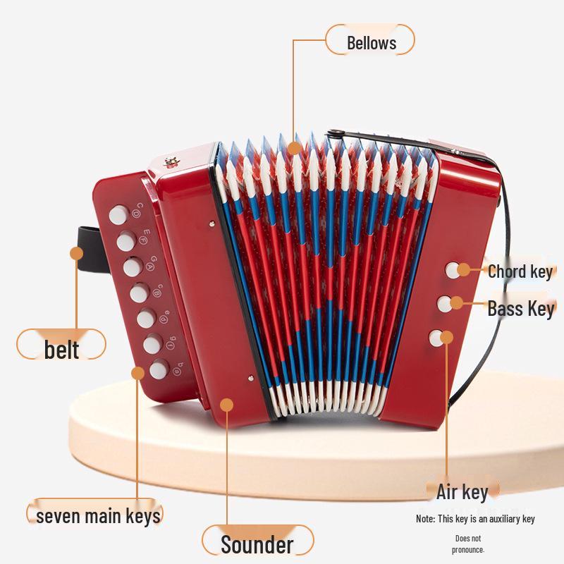 Children's Educational 7-Key Accordion with 2 Bass - Beginner's Musical Instrument & Learning Toy