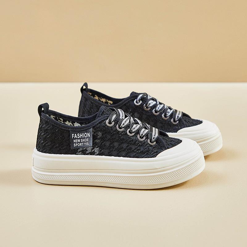 

Женские летние повседневные кроссовки на платформе, прогулочная обувь с дышащей сеткой, легкие низкие кроссовки для бега для женщин, нескользящая теннисная обувь на шнуровке 40 чёрный